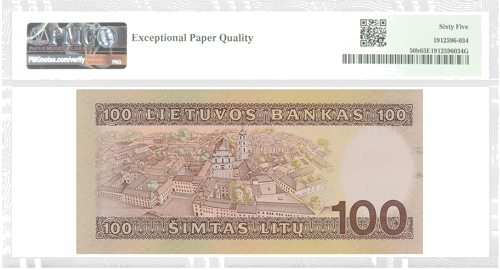 1994 Lietuva 100 litų banknotas PMG GEM UNC 65 (2)