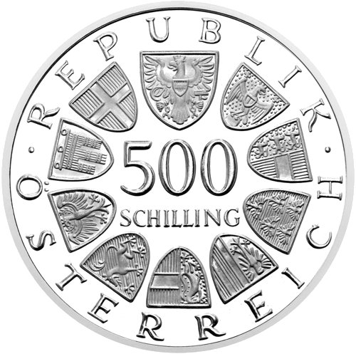 500 šilingų Popiežius Jonas Paulius II 1983 Austrija sidabrinė moneta (2)