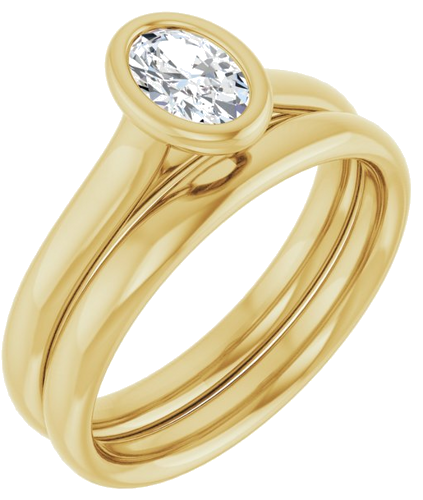 Sužadėtuvių Žiedas „Bezel-Set Solitaire“ 585 Geltonojo Aukso Oval 6mm x 4mm (6)