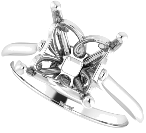 14K White 8 mm Square Solitaire Engagement Ring Mounting (5)