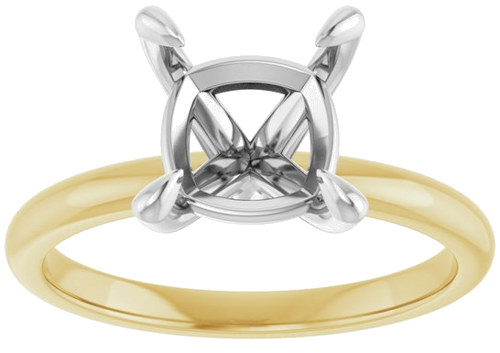 14K Yellow White 8 x 8 mm Cushion Engagement Ring Mounting (3)