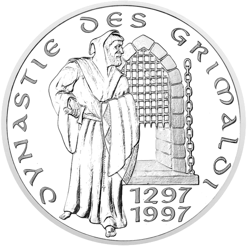 100 franki Grimaldi dinastija 1997 Monako sudraba monēta (1)