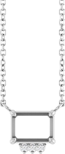 14K White 7x5 mm Emerald .025 CTW Natural Diamond Semi-Set 18  Necklace (1)