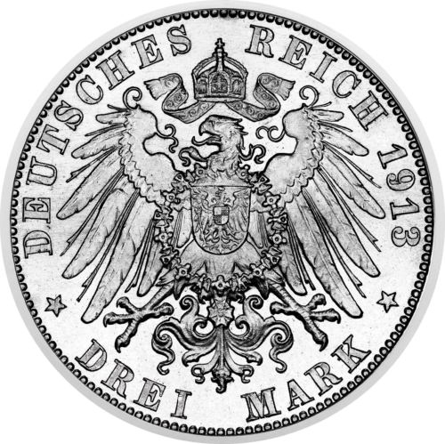 3 Marks Wilhelm II (1913) German Empire Silver Coin (2)