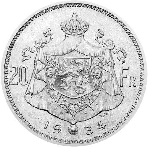 20 frankų Albert I (1933-1934) Belgija sidabrinė moneta (2)