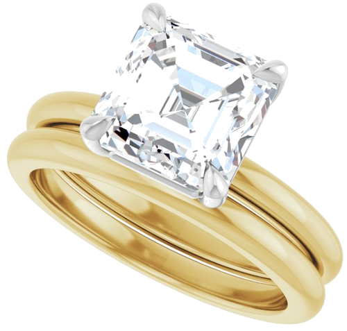 14K Yellow White 8x8 mm Asscher Solitaire Engagement Ring Mounting (7)