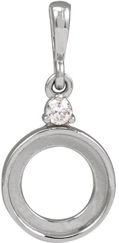 14K White 8 mm Round .03 CT Natural Diamond Semi-Set Cabochon Pendant (1)