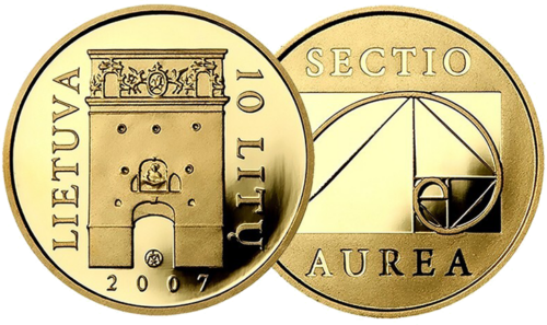 2007 Литва Златна монета от 10 литаса Портата на зората (Златно сечение) PF 69 ULTRA CAMEO (5)