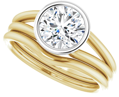 Sužadėtuvių Žiedas „Bezel-Set Solitaire“ 585 Baltojo Ir Geltonojo Aukso Round 7.4mm (10)