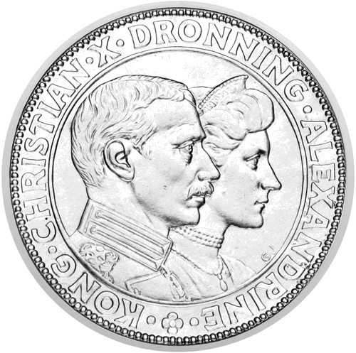 2 kronas Kristiana X sudraba kāzas 1923 Dānija sudraba monēta (1)