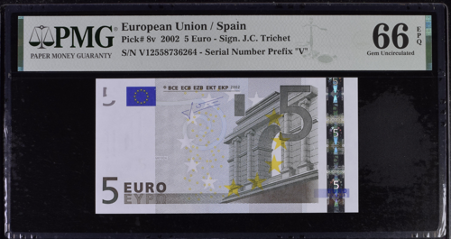 2002 5 euro banknote PMG GEM UNC 66 (2)
