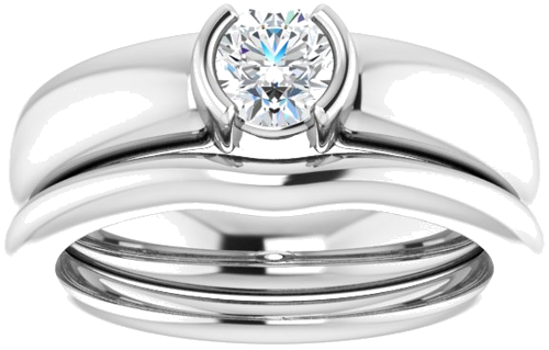 14K White 4.8 mm Round Half Bezel Solitaire Engagement Ring Mounting (8)