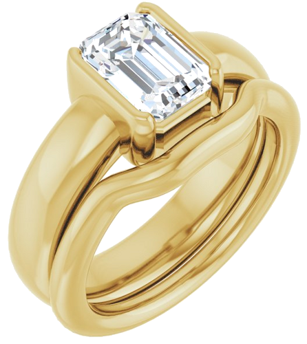 14K Yellow 8 x 6 mm Emerald Half Bezel Solitaire Engagement Ring Mounting (6)