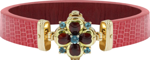 Leather bracelet with a four-leaf clover inlaid with topazes ROYAL CLOVER (1)