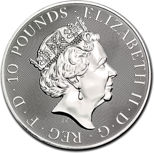 10 oz Сокол Звери Королевы 2020 Великобритания серебряная монета (2)