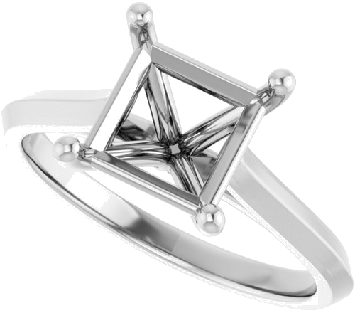 14K White 7 mm Square Solitaire Engagement Ring Mounting (5)
