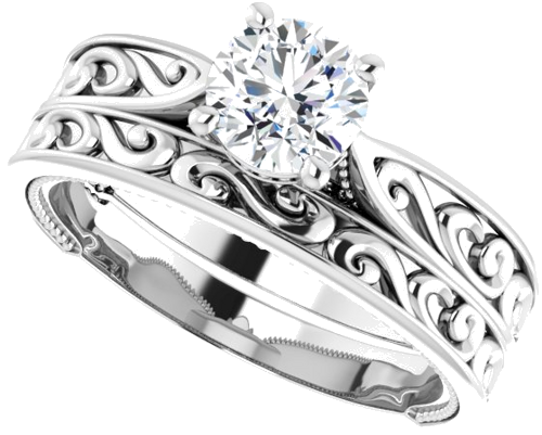 Sužadėtuvių Žiedas „Vintage-Inspired Solitaire“ 585 Baltojo Aukso Round 5.8mm (10)