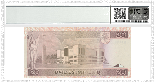 1993 Lietuva 20 litų banknotas PCGS GEM UNC 66 (2)