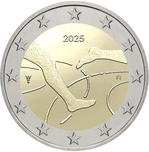 2025 Suomija Lengvoji atletika 2 eurų BU moneta kortelėje (2)