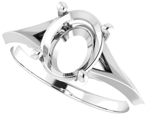 14K White 9x7 mm Oval Solitaire Engagement Ring Mounting (5)