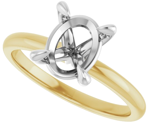 18K Yellow White 9 x 7 mm Oval Engagement Ring Mounting (5)