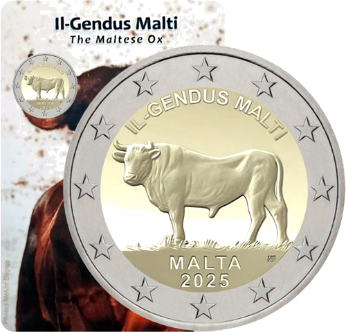 2025 Malta Jautis Il Gendus Malti 2 eurų moneta BU kortelėje (1)