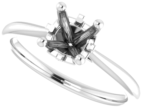 14K White 6.5 mm Round Hidden Cross Solitaire Engagement Ring Mounting (5)
