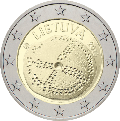 2016 Литва, Балтийска култура, монета с номинал 2 евро върху карта (2)