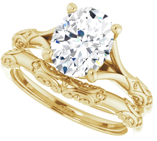 Sužadėtuvių Žiedas „Solitaire Split Shank“ 585 Geltonojo Aukso Oval 9mm x 7mm (10)