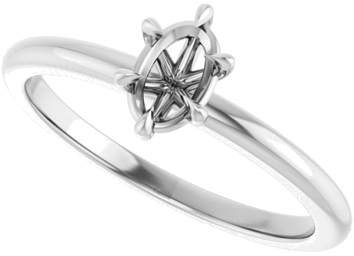 14K White 6x4 mm Oval Solitaire Engagement Ring Mounting (5)