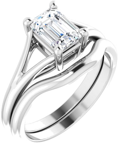 14K White 7x5 mm Emerald 4-Prong Cathedral Split Shank Engagement Ring Mounting (6)