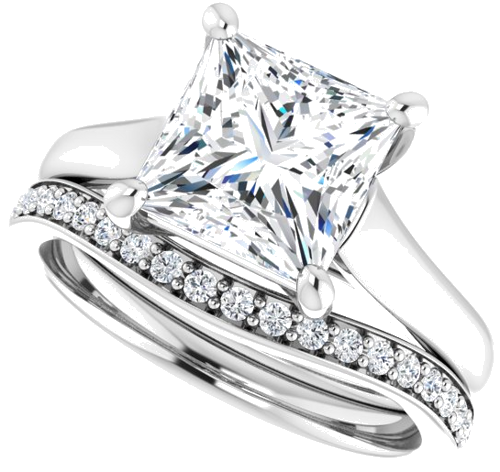 Sužadėtuvių Žiedas „Solitaire“ 585 Baltojo Aukso Square 7.5mm (10)