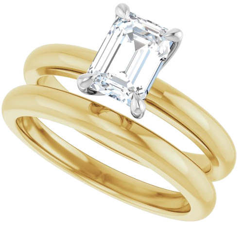 18K Yellow White 7x5 mm Emerald Solitaire Engagement Ring Mounting (10)