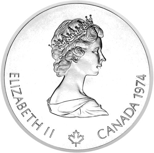 5 dolāri Sportists ar lāpu 1974 Kanāda sudraba monēta (2)