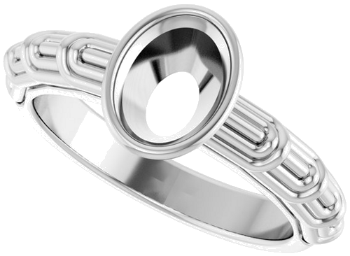 14K White 8 x 6 mm Oval Solitaire Engagement Ring Mounting (5)