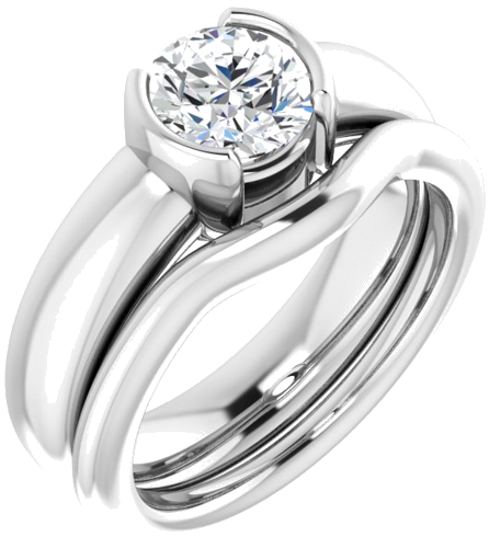 Sužadėtuvių Žiedas „Half Bezel Solitaire“ 585 Baltojo Aukso Round 6.5mm (6)