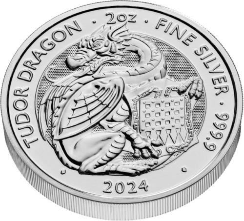 2024 Великобритания Королевские звери Тюдоров: Дракон 2 oz серебряная монета (4)