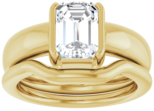 Sužadėtuvių Žiedas „Half Bezel Solitaire“ 585 Geltonojo Aukso Emerald 8mm x 6mm (8)