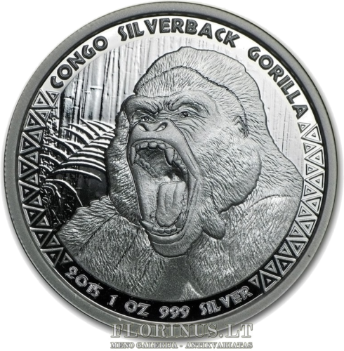2015 Sidabranugarė Gorila, Kongas, 1 oz sidabrinė moneta (1)