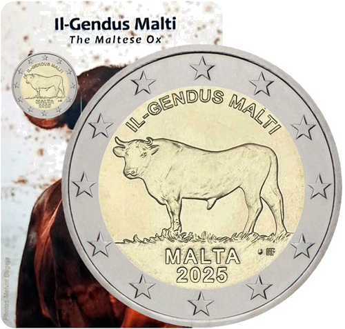 2025 Мальта Бык Il Gendus Malti 2 евро монета BU в карточке (3)