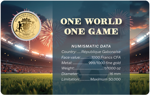 1/1000 oz One World One Game 1000 franku Gabonas zelta monēta (2)