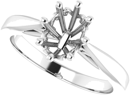14K White 8x6 mm Oval Solitaire Engagement Ring Mounting (5)
