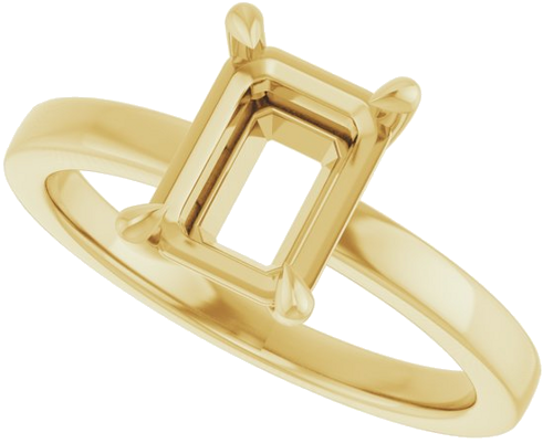 14K Yellow 8x6 mm Emerald Solitaire Engagement Ring Mounting (5)