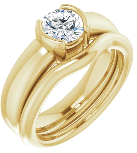 14K Yellow 6 mm Round Half Bezel Solitaire Engagement Ring Mounting (6)
