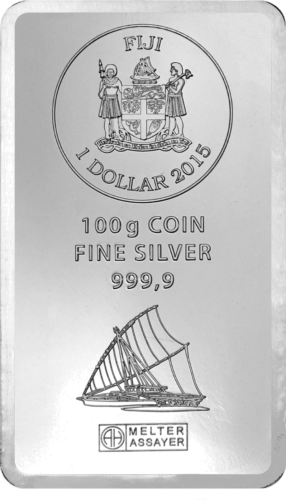 100 g Fidžis sidabrinė 1 dolerio moneta-luitas (1)