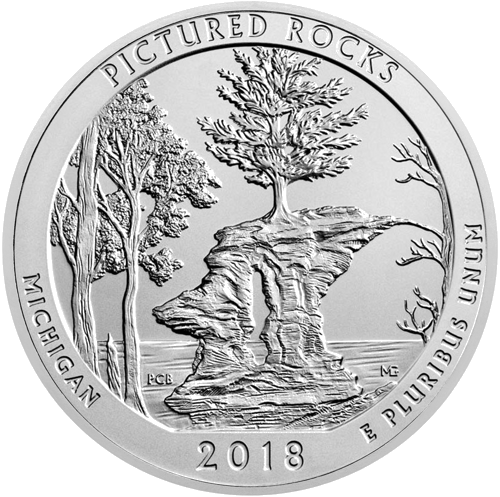 5 oz Pictured Rocks nacionālais ezera krasts 2018 ASV sudraba monēta (1)