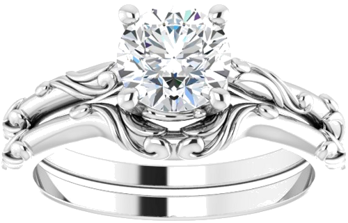 14K White 6.5 mm Round Solitaire Scroll Engagement Ring Mounting (8)