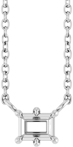 Sterling Silver 4x3 mm Emerald 6-Prong Solitaire 18  Necklace Mounting (1)