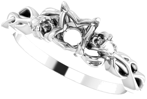 Sužadėtuvių Žiedas „Nature-Inspired“ 585 Baltojo Aukso Round 5.8mm (5)