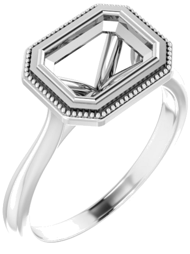 14K White 8x6 mm Emerald  Solitaire Engagement Ring Mounting (1)